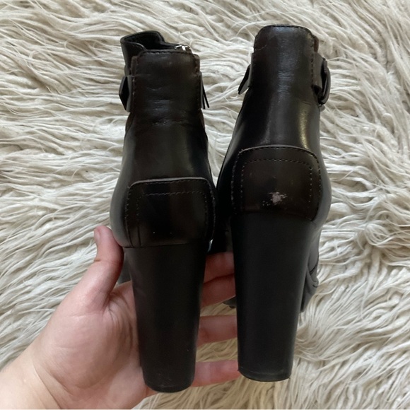 TODS Brown Suede & Leather Buckle Round Toe Heeled Ankle Bootie Size 39.5 - Picture 6 of 11